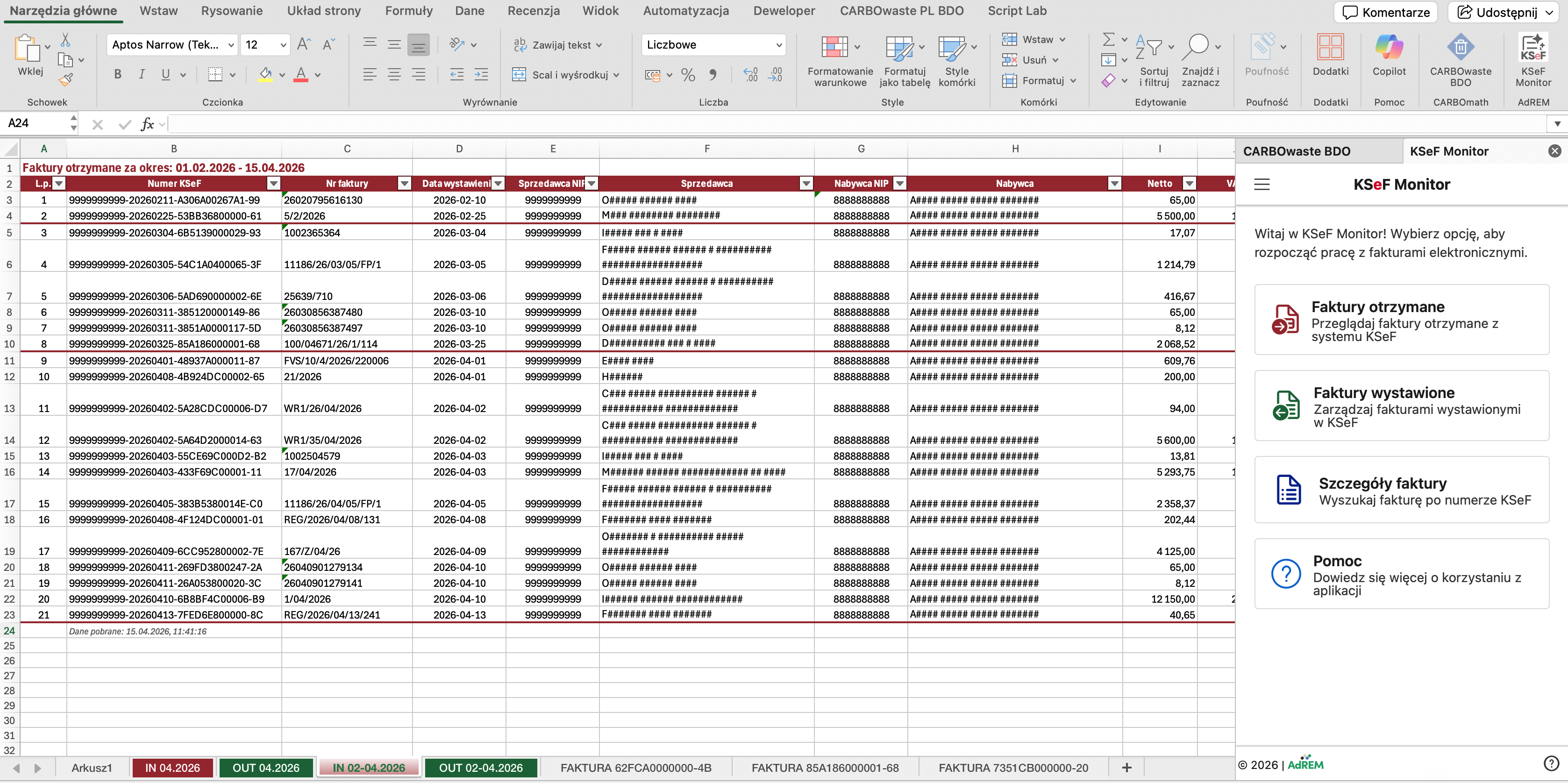 KSeF Monitor - Interfejs aplikacji