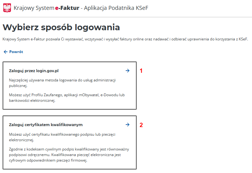 Wybór sposobu logowania